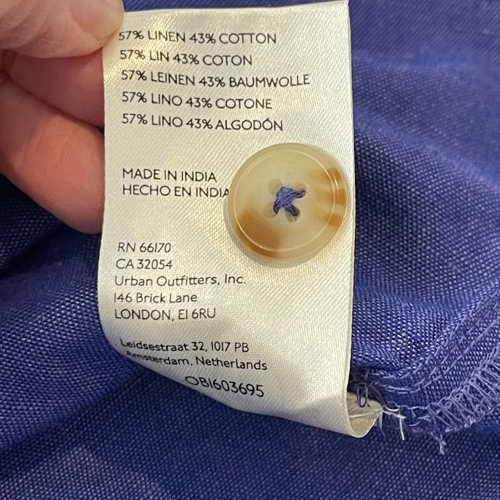 Maeve Linen Blend Short Sleeve Button-Down Shirt - Violet Blue, Anthropologie, L - Picture 5 of 16